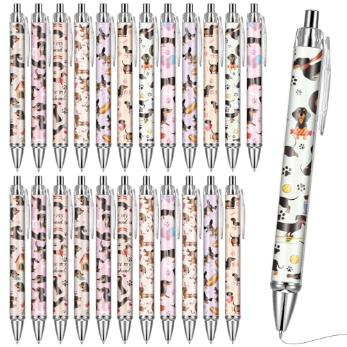 Dachshund Ballpoint Pens Gifts - 24 Pcs Retractable Black Ink Ball Point Pen 1.00 mm Cute Funny Office Supplies for Work School Fancy Gift for Women Men Teacher Students Dog Lover Christmas - style: Dachshund