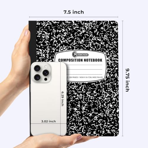 Rosmonde 100 Pack Composition Notebooks Bulk, Wide Ruled Composition Notebook, 200 Pages (100 Sheets), 9-3/4 x 7-1/2, Black Marble, Bulk School Supplies, Office Notebooks, Bulk Notebooks for School - size: 100 Pack, style: Wide Ruled - Black Marble