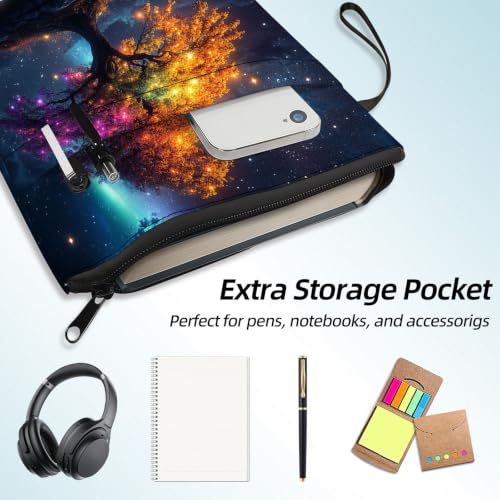 Padded Book Sleeve with Zipper & Front Pocket, Fabric Book Cover | Aesthetic Tree of Life Neon11.4"x8.7" Washable Canvas Pouch for Hardcovers, Tablets & Reading Accessories - color: Aesthetic Tree of Life Neon