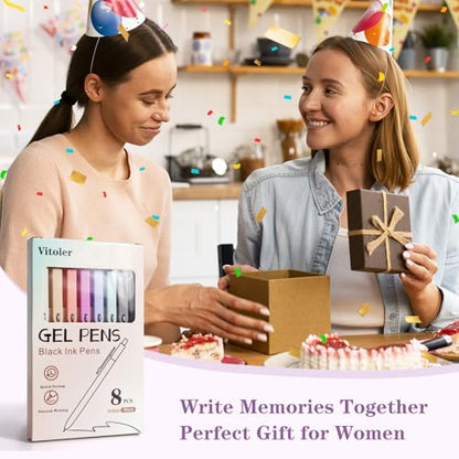 Piochoo Gel Pens, 8 Pcs 0.5mm Quick Dry Black Ink Pens Fine Point Journal Pens Smooth Writing Pens, Cute Office School Supplies Gifts for Women Nurses - color: Lake Colors