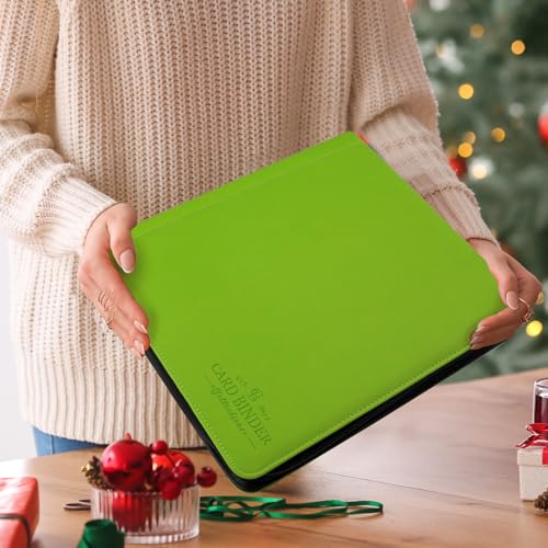 Toploader Binder,Toploader Hard Cases, 9-Pocket Pages Sleeves Hold up 288 Cards.Toploader Card Binder with Sleeves for “3×4” rigid，Card Holder(Grass Green) - color: Grass Green, size: 9 Pocket 288 Toploader