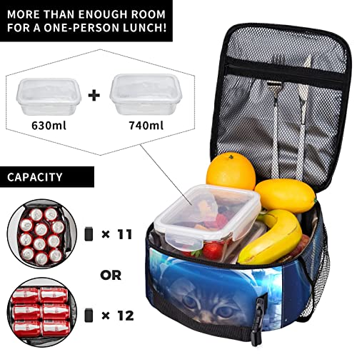 YETTA YANG Space Galaxy Cat Cool Portable Lunch Bag Insulated Lunch Box Reusable Totes For Women Men Work Picnic Camping - color: Black5