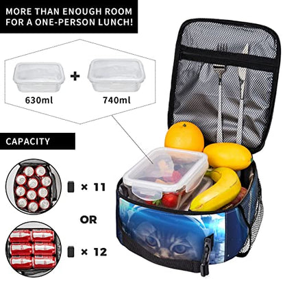 YETTA YANG Space Galaxy Cat Cool Portable Lunch Bag Insulated Lunch Box Reusable Totes For Women Men Work Picnic Camping - color: Black5