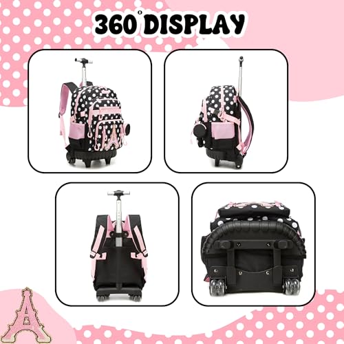 Rolling Backpacks for Kids Backpack for Girls with Lunch Bag Pencil Case 16.5" Kids Backpack with Wheels Roller Backpacks for Girls - color: Bodiantietaa