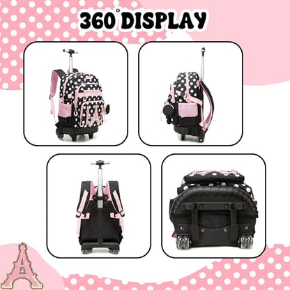 Rolling Backpacks for Kids Backpack for Girls with Lunch Bag Pencil Case 16.5" Kids Backpack with Wheels Roller Backpacks for Girls - color: Bodiantietaa