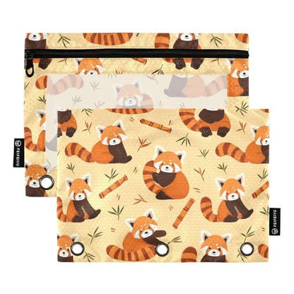 Pencil Pouch for 3 Ring Binder Red Panda Cartoon Binder Pencil Case with Smooth Zipper Clear Window Pencil Case 2 Pack for Office School College Supplies - color: Red Panda