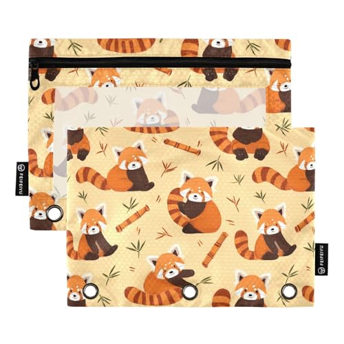Pencil Pouch for 3 Ring Binder Red Panda Cartoon Binder Pencil Case with Smooth Zipper Clear Window Pencil Case 2 Pack for Office School College Supplies - color: Red Panda