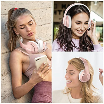 Wireless Bluetooth Headphones Over Ear 65H Playtime HiFi Stereo Headset with Microphone and 6EQ Modes Foldable Bluetooth V6.0 Headphones for Travel Smartphone Computer Laptop Rose Gold - color: Rose Gold