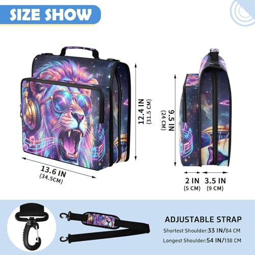 Lion 2-inch 3 Ring Zipper Binder with Shoulder Strap Holds 14 Inch Laptop for Students and Office - color: Lion