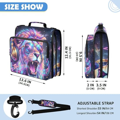 Lion 2-inch 3 Ring Zipper Binder with Shoulder Strap Holds 14 Inch Laptop for Students and Office - color: Lion