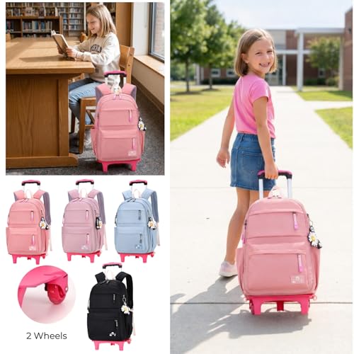 Rolling Backpack,Backpack with Wheels,Kids Roller Backpack for Girls Boys Travel Bag on Wheels Kids Trolley School Bag,Purple - color: A-purple Two Wheels, size: Two Wheels