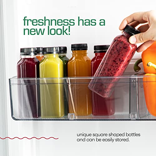 DECADORN 12 oz Plastic Juice Bottles With Caps - 6 Pack MADE IN USA Juicing Bottles Reusable - Juice Container For Fridge - Shatterproof, BPA-Free, Leak proof, Disposable & Recyclable - size: 12 oz 6 Pack