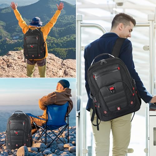 Z-MGKISS 52L Extra Large Travel Backpack for Men&Women, Fit 17.3" Laptops | LifetimeWarranty, Large Capacity, Long-Term Durability, TSA Friendly,Anti-Theft,Water Resistant,Business,College Rucksack Bag - color: Black, size: 17.3 Inch (20''x15''x10'')