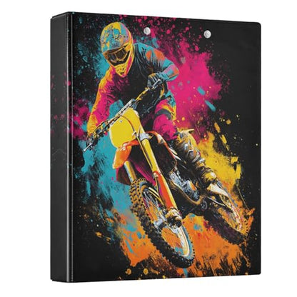 Motocross 3 Ring Binder 1.5 inch Binders Three Ring Binders with Clipboard Hold 200 Sheets for Office Supplies - color: Colorful Abstract Motocross Artwork