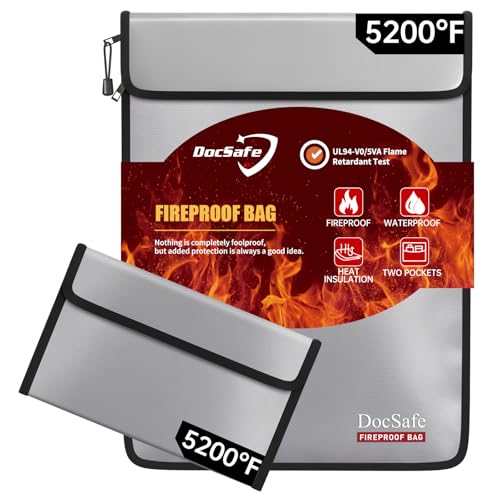 DocSafe Fireproof Document Bag (5200℉) with Fireproof Organizer Travel Case,Heat Insulated Fire＆Water Resistant 8 Layers Safe Money Bag Storage for Important Documents,Cash,Power Bank,Valuables,Gray - color: Gray