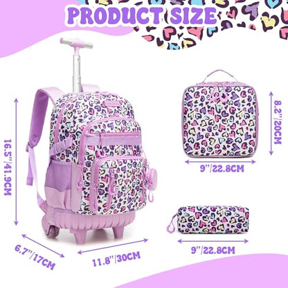 Rolling Backpacks for Kids Backpack for Girls with Lunch Bag Pencil Case 16.5" Kids Backpack with Wheels Roller Backpacks for Girls - color: Ziseaixin
