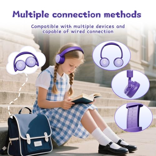 S62 Kids Bluetooth Headphones On Ear, Wireless Headset with Mic & 85/94dB Volume Limiter, Foldable Stereo Headphones for Boys Girls, Safe Learning & Entertainment Headphones for School/Travel - color: Purple