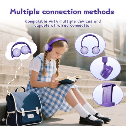 S62 Kids Bluetooth Headphones On Ear, Wireless Headset with Mic & 85/94dB Volume Limiter, Foldable Stereo Headphones for Boys Girls, Safe Learning & Entertainment Headphones for School/Travel - color: Purple