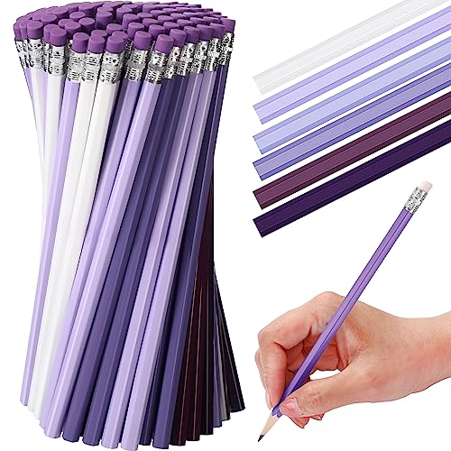 TecUnite 120 Pcs #2 HB Pencils with Eraser No 2 Unsharpened Wooden Hexagonal Pencils for Adults Gifts for School Exam art Learning Office Sketching(Purple Series) - color: Purple Series