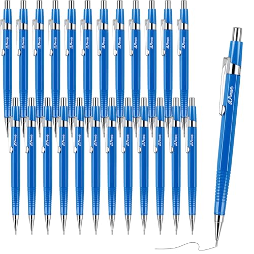 Gueevin 24 Pcs Blue Mechanical Pencil 0.7mm Metal Penpoint Mechanical Pencil Retractable Automatic Drafting Pencils Refills for Back to School Supplies Writing Drawing Signature - color: Blue, size: 0.7 mm