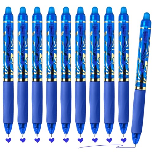 Temiary 10 Pcs Retractable Erasable Gel Pens, Fine Point 0.5mm Blue Ink | Assorted Color Inks in Pen, Smooth Writing, Make Mistakes Disappear for Writing and Crossword Puzzle - color: Blue