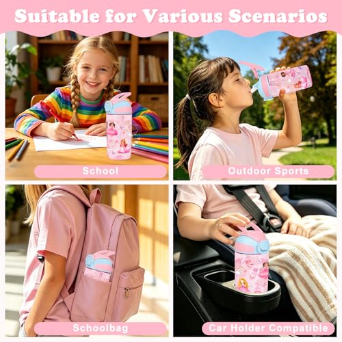 Kids Water Bottle with Straw BPA Free Kids Plastic Bottle for School Travel - color: Princess, size: 18.6 Ounces
