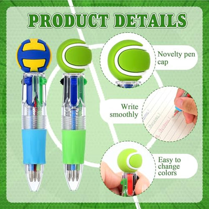 Scettar 28 Pack Sport Party Favors 4-in-1 Ballpoint Pens, 0.5mm Retractable Sport Theme Pens with Emotion Support Card for Sport Lover, Novelty Gifts Goodie Bags Stuffers(7 Style) - style: Sport Favors