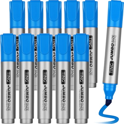 Fuutreo 10 Pack Jumbo Permanent Markers Bulk Large Chisel Tip Permanent Markers Quick Drying Waterproof Big Huge Poster Pens for Office, Logistics Company and More(Lake Blue) - color: Lake Blue