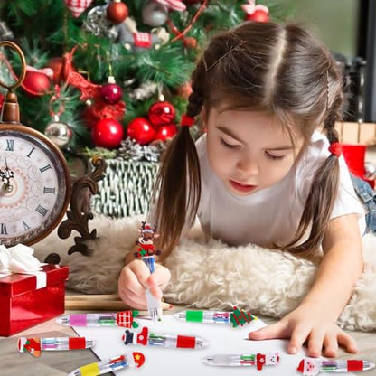 Vellibring 24PCS Christmas Multicolor Ballpoint Pens 4 Colors in 1, Retractable 0.7mm Cartoon Cute Fun Pens Santa Snowman Writing Pens for Holiday Party School Supplies Students Rewards - style: Christmas-24pcs