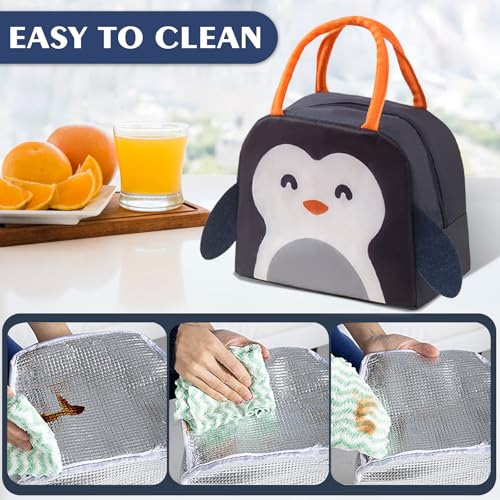 Lunch Bags Tote Cooler Bag Insulated Reusable Lunch Tote Bags Cartoon Portable Lunch Box Bag for Work Office Picnic Beach (Navy Blue Penguin) - color: Navy Blue Penguin