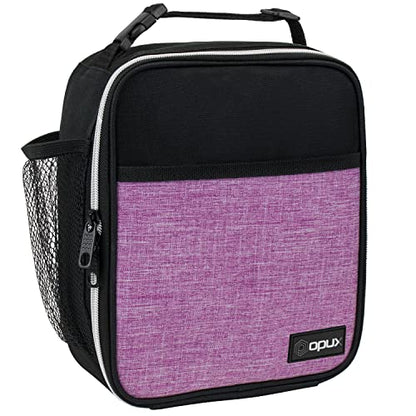 opux Insulated Lunch Bag for Kids Girls, Small Compact Lunch Box with Wide Opening & Mesh Pockets, Reusable Lunch Pail for School, Work, Adults, Women, Heather Purple - color: Heather Purple