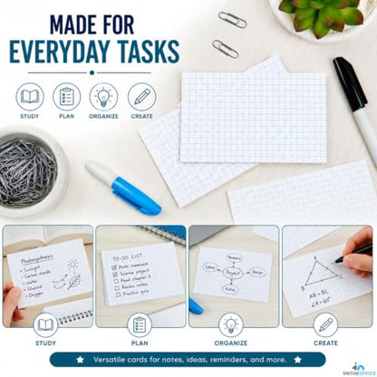 1InTheOffice Index Cards 3x5 Graph Ruled White, Grid Index Cards 200/Pack