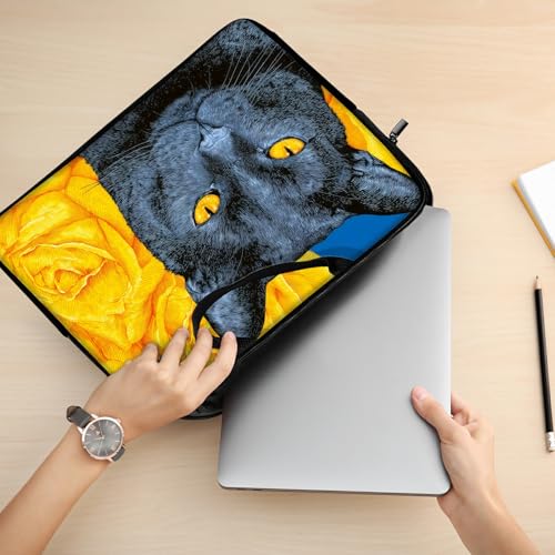 10" Laptop Sleeve with Handle, Black Cat Yellow Roses Water‑Resistant Tabet Carrying Case for 11 inch iPad 2025/11" iPad Air M3/ 11" iPad Pro M5 M4/ 11" Galaxy Tab S9 S8 / Lenovo Tab M11 - color: Black Cat Yellow Roses, size: 10-11 inch Devices