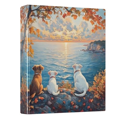 3 Ring Binder Funny Three Dogs Sunset 1.5 inch Binders Three Ring Binders with Clipboard Fit 8.5'' x 11'' Paper 3 Interior PVC Clear Pockets for Office Supplies - color: Multi40, size: 1 Pack