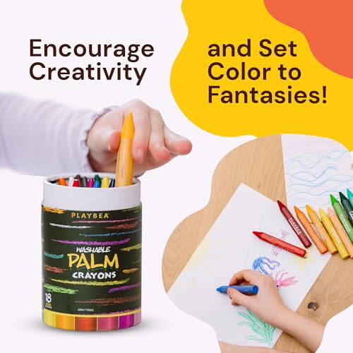 PLAYVIBE Jumbo Crayons - 18 Count, Multicolor, Washable | Washable break-resistant jumbo crayons - easy grip, non-toxic - Use for toddlers & kids, mess-free art