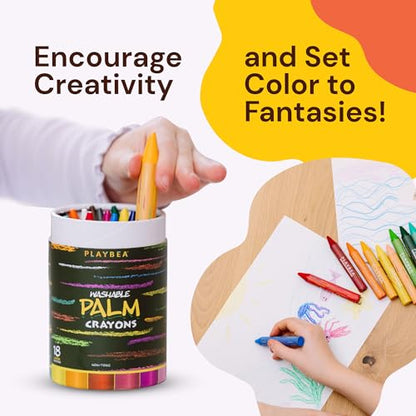 PLAYVIBE Jumbo Crayons - 18 Count, Multicolor, Washable | Washable break-resistant jumbo crayons - easy grip, non-toxic - Use for toddlers & kids, mess-free art