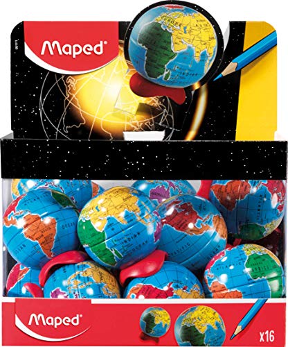 Maped Globe Pencil Sharpener - World Map Design - Sharpening Efficiency - Fast and Precise - Desk Decor - Pack of 16 - size: Set of 16