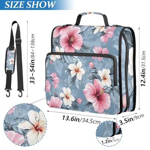 3 Ring Zipper Binder with Shoulder Strap Pink Hibiscus Flower 2 Inch Zippered Binder Bag 500 Sheet Capacity Multi Pockets for School Supplies - color: Multi13