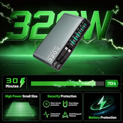 X-Star 320W 8-Port Retractable USB C Charger Block Charging Station,Upgraded GaN3.0 PD 100W Desktop Laptop Chargers,Fast Multiple USB Charging Hub for MacBook Pro/Air,iPad,Galaxy, iPhone17/16/15 etc