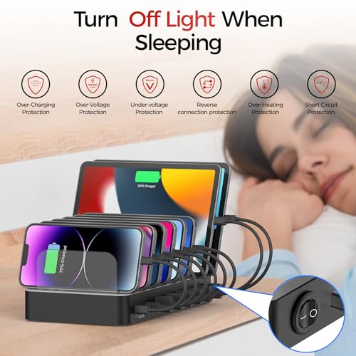 Unitek 8 Port USB Charger Dock - 2 PD 20W USB-C + 6 USB-A Ports Fast Charging Station for iPhone, iPad, Samsung Devices - Black Multi Tablet Holder & Organizer