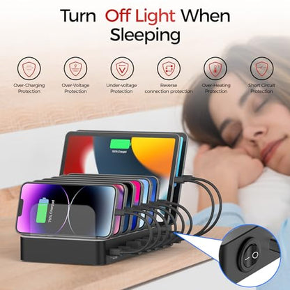 Unitek 8 Port USB Charger Dock - 2 PD 20W USB-C + 6 USB-A Ports Fast Charging Station for iPhone, iPad, Samsung Devices - Black Multi Tablet Holder & Organizer