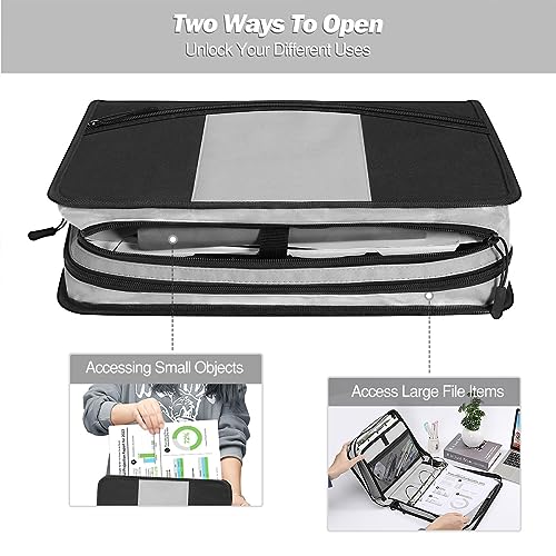 MoKo Zipper Binder with Strap, 3 Inch 3 O Ring, 600 Sheets, Black & Gray | Water-repellent nylon with 2 folders, 2 mesh pockets and a outer pockets, reinforced handle and adjustable shoulder strap. - color: Black