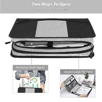 MoKo Zipper Binder with Strap, 3 Inch 3 O Ring, 600 Sheets, Black & Gray | Water-repellent nylon with 2 folders, 2 mesh pockets and a outer pockets, reinforced handle and adjustable shoulder strap. - color: Black
