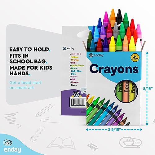 Enday Premium Non-Toxic 24 Color Crayons for Kids & Teachers - 24 Pack Easy to Hold Toddler Crayons, 576 Count - size: 1 Count (Pack of 24)
