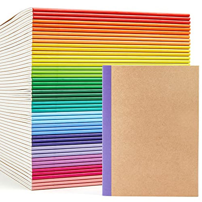 feela 48 Pack Composition Notebooks Bulk, Kraft Cover Lined Blank College Ruled Composition Travel Journals with Rainbow Spines For Women Students Business, 60 Pages, 8.3”x 5.5”, A5, 16 Colors - color: 16 colors X3