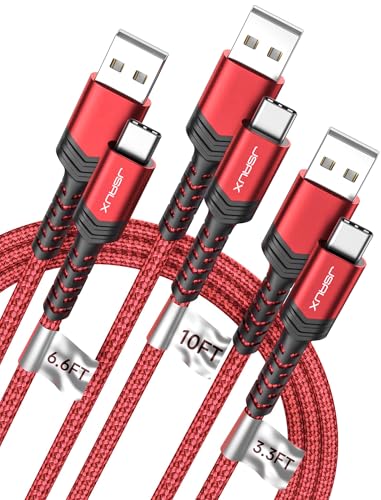 JSAUX USB to USB C Cable, USB C Cable for iPhone 17, 3-Pack (10+6.6+3.3FT) | USB Type C Charger Cord, Fast Charging for iPhone 17 16 Pro Max, Samsung Galaxy, iPad, Red - color: Red, size: 3.3ft+6.6ft+10ft