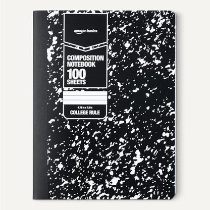 Amazon Basics Composition Notebook, College Ruled, 100 Sheets, 9.75" x 7.5", Marble Black, with Conversion Charts, 4-Pack - color: Marble Black, size: College Ruled,4-pack