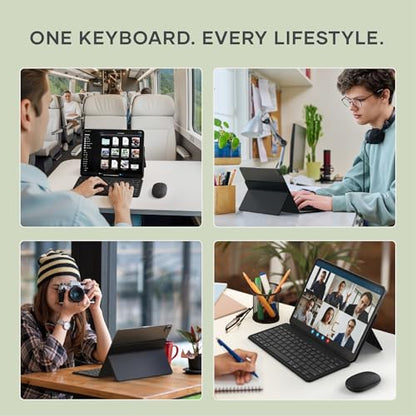Satechi OntheGo Bluetooth Keyboard with Adjustable Stand, Connect up 3 Devices, USB C Rechargeable Battery, Compact and Portable Keyboard for iPad, Tablet – Black - color: Black