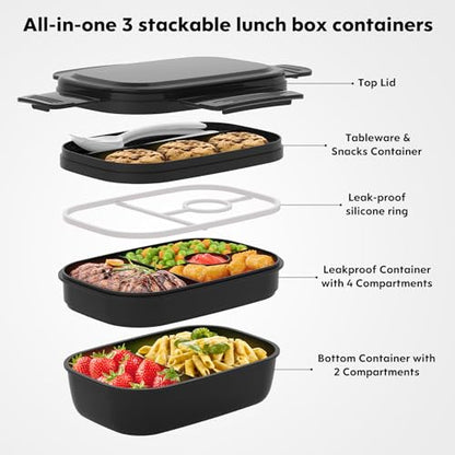 HOMETALL Bento Box Adult, Lunch Box Containers for Men Women with 8 Compartments, Lunch Containers with Utensils, 51 OZ/1900ML, Microwave & Dishwasher Safe - color: Black