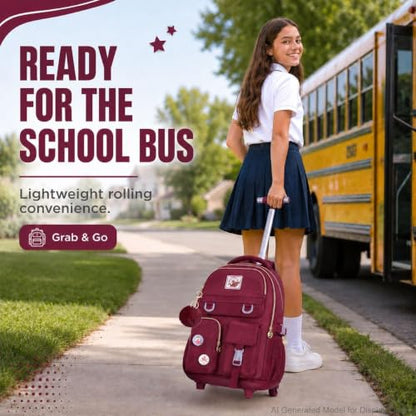 WZLVO Rolling Backpack for Girls Women, 21 inch Roller Wheels Backpacks for School, Water Resistant Wheeled Bookbag with Lunch Box - Red - color: Red